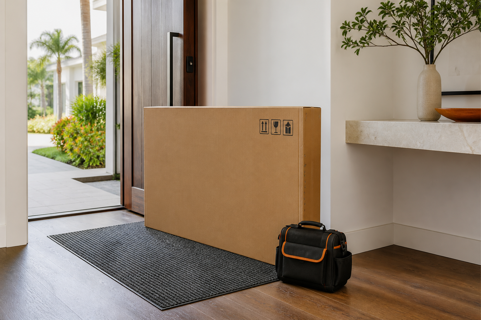 A new television prepared for direct delivery and professional installation