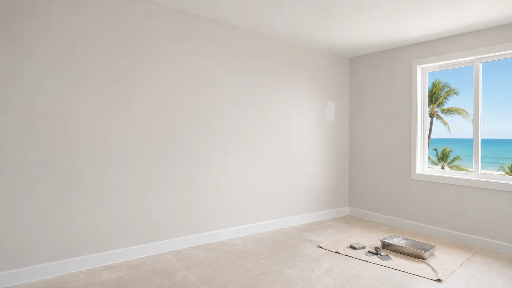 Dry coastal Florida room with a very small finish-stage wall patch after a stopped storm leak