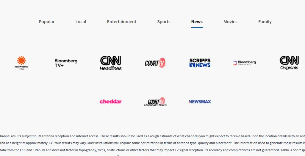 Tablo news streaming channels