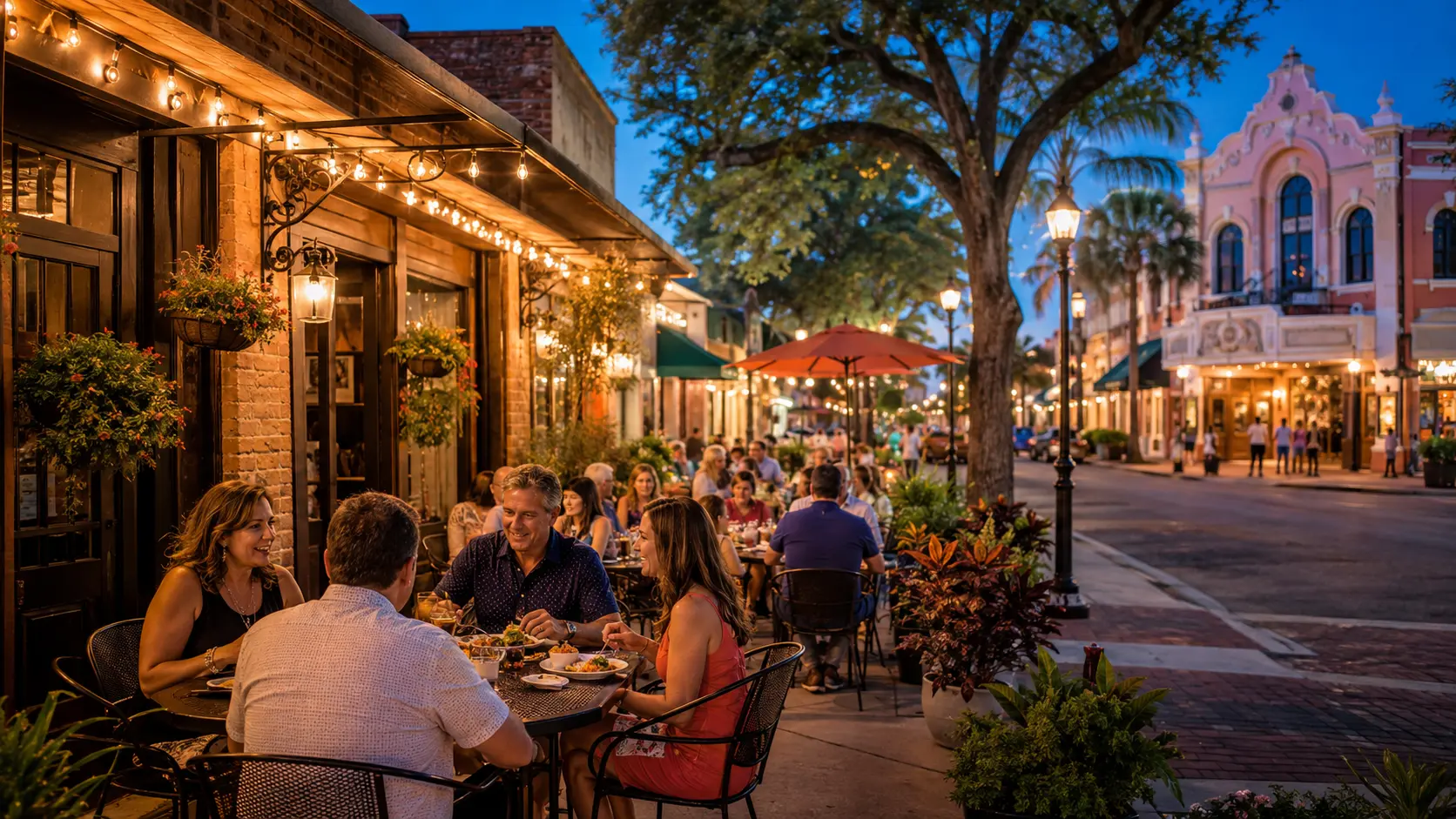 Elegant outdoor dining in a walkable historic Space Coast district