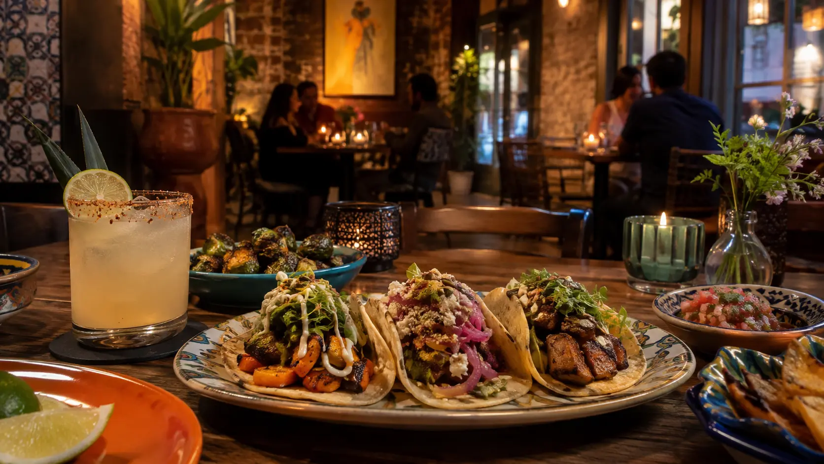 Polished modern Mexican dinner with handmade tacos and craft cocktails