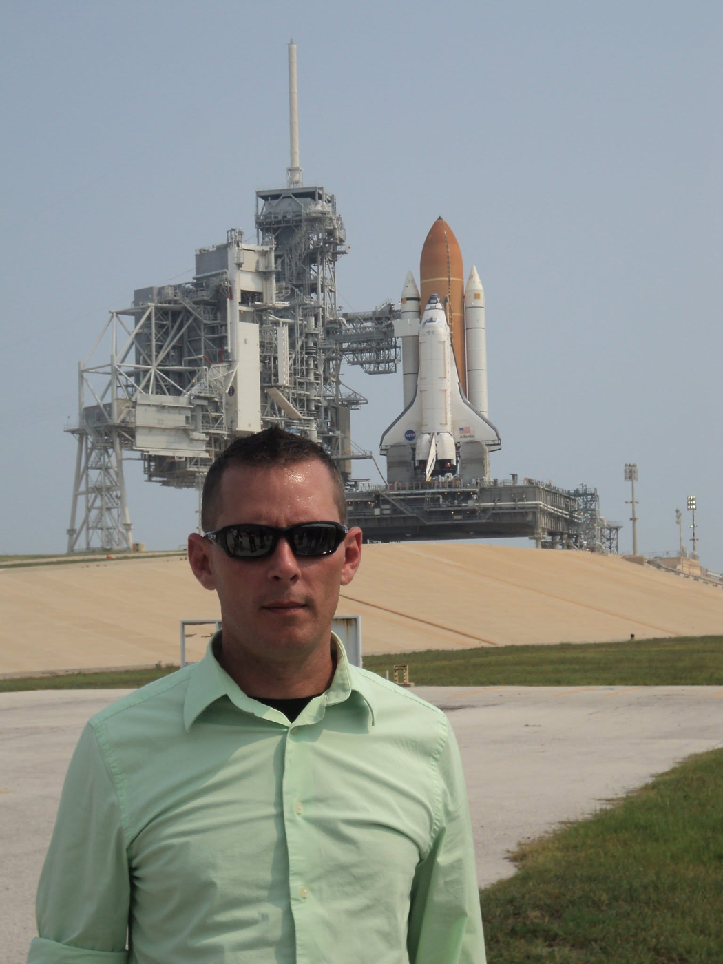 Danny with Space Shuttle Atlantis on the launch pad