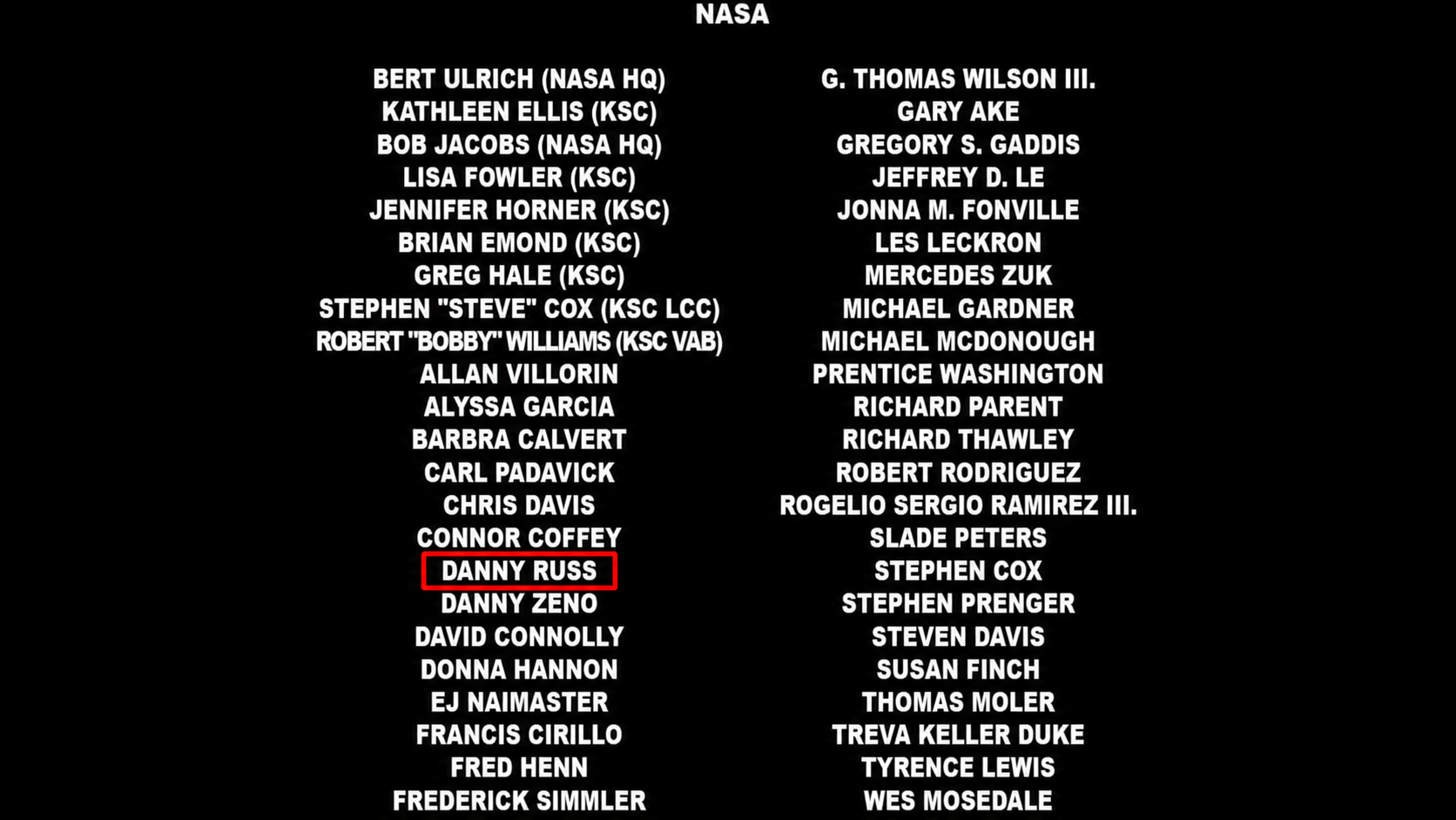Sharknado 3 NASA credits with Danny Russ highlighted